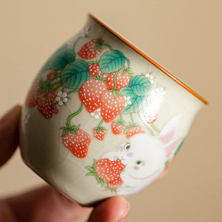 Buddha Gift Small Strawberry Rabbit Teacup Kung Fu Tea Cup 90ml With Gift Box