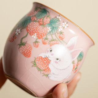 Buddha Gift Small Strawberry Rabbit Teacup Kung Fu Tea Cup 90ml With Gift Box