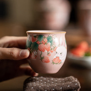 Buddha Gift Small Strawberry Rabbit Teacup Kung Fu Tea Cup 90ml With Gift Box