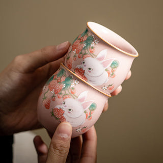 Buddha Gift Small Strawberry Rabbit Teacup Kung Fu Tea Cup 90ml With Gift Box