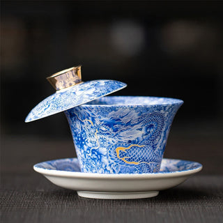 Buddha Gift Thangka Dragon Buddhas Dunhuang Ceramic Gaiwan Sancai Kung Fu Tea Cup And Saucer With Lid Gift Box 180ml