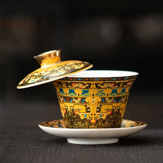 Buddha Gift Thangka Dragon Buddhas Dunhuang Ceramic Gaiwan Sancai Kung Fu Tea Cup And Saucer With Lid Gift Box 180ml