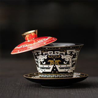Buddha Gift Thangka Dragon Buddhas Dunhuang Ceramic Gaiwan Sancai Kung Fu Tea Cup And Saucer With Lid Gift Box 180ml