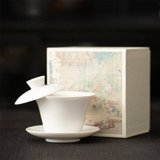 Buddha Gift Thangka Dragon Buddhas Dunhuang Ceramic Gaiwan Sancai Kung Fu Tea Cup And Saucer With Lid Gift Box 180ml