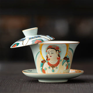Buddha Gift Thangka Dragon Buddhas Dunhuang Ceramic Gaiwan Sancai Kung Fu Tea Cup And Saucer With Lid Gift Box 180ml