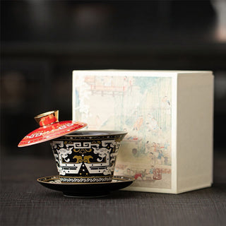 Buddha Gift Thangka Dragon Buddhas Dunhuang Ceramic Gaiwan Sancai Kung Fu Tea Cup And Saucer With Lid Gift Box 180ml