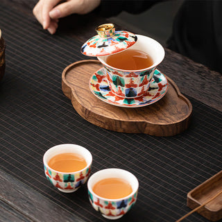 Buddha Gift Thangka Dragon Buddhas Dunhuang Ceramic Gaiwan Sancai Kung Fu Tea Cup And Saucer With Lid Gift Box 180ml
