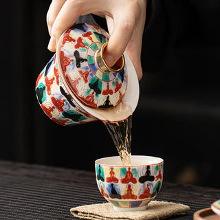 Buddha Gift Thangka Dragon Buddhas Dunhuang Ceramic Gaiwan Sancai Kung Fu Tea Cup And Saucer With Lid Gift Box 180ml