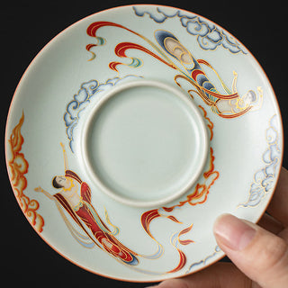 Buddha Gift Thangka Dragon Buddhas Dunhuang Ceramic Gaiwan Sancai Kung Fu Tea Cup And Saucer With Lid Gift Box 180ml