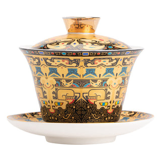 Buddha Gift Thangka Dragon Buddhas Dunhuang Ceramic Gaiwan Sancai Kung Fu Tea Cup And Saucer With Lid Gift Box 180ml