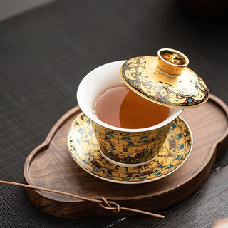 Buddha Gift Thangka Dragon Buddhas Dunhuang Ceramic Gaiwan Sancai Kung Fu Tea Cup And Saucer With Lid Gift Box 180ml