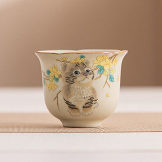Buddha Gift Cute Cat Yellow Flowers Rabbit Teacup Kung Fu Tea Cup