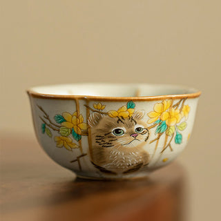 Buddha Gift Cute Cat Yellow Flowers Rabbit Teacup Kung Fu Tea Cup