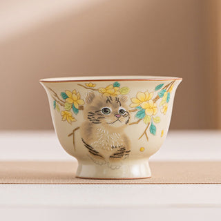 Buddha Gift Cute Cat Yellow Flowers Rabbit Teacup Kung Fu Tea Cup