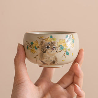 Buddha Gift Cute Cat Yellow Flowers Rabbit Teacup Kung Fu Tea Cup