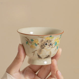 Buddha Gift Cute Cat Yellow Flowers Rabbit Teacup Kung Fu Tea Cup