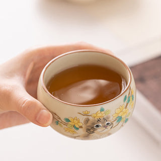 Buddha Gift Cute Cat Yellow Flowers Rabbit Teacup Kung Fu Tea Cup