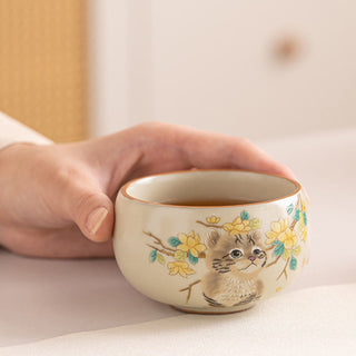 Buddha Gift Cute Cat Yellow Flowers Rabbit Teacup Kung Fu Tea Cup