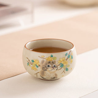 Buddha Gift Cute Cat Yellow Flowers Rabbit Teacup Kung Fu Tea Cup