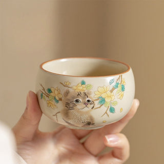 Buddha Gift Cute Cat Yellow Flowers Rabbit Teacup Kung Fu Tea Cup