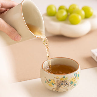 Buddha Gift Cute Cat Yellow Flowers Rabbit Teacup Kung Fu Tea Cup