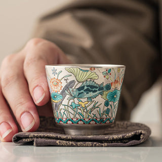 Buddha Gift Fish Lotus Seaweed Teacup Kung Fu Tea Cup 45ml With Gift Box