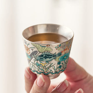 Buddha Gift Fish Lotus Seaweed Teacup Kung Fu Tea Cup 45ml With Gift Box