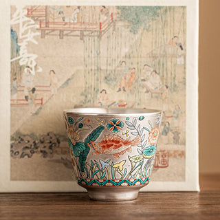 Buddha Gift Fish Lotus Seaweed Teacup Kung Fu Tea Cup 45ml With Gift Box