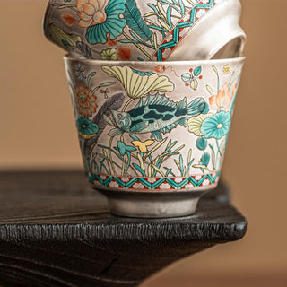 Buddha Gift Fish Lotus Seaweed Teacup Kung Fu Tea Cup 45ml With Gift Box