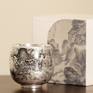 Buddha Gift Fish Lotus Seaweed Valley Mountains Pine Tree Dragon Teacup Kung Fu Tea Cup With Gift Box