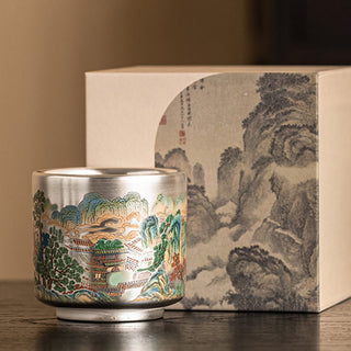 Buddha Gift Fish Lotus Seaweed Valley Mountains Pine Tree Dragon Teacup Kung Fu Tea Cup With Gift Box