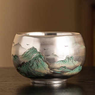 Buddha Gift Fish Lotus Seaweed Valley Mountains Pine Tree Dragon Teacup Kung Fu Tea Cup With Gift Box