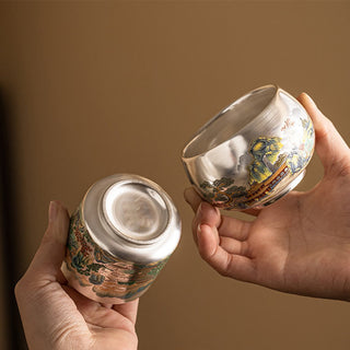 Buddha Gift Fish Lotus Seaweed Valley Mountains Pine Tree Dragon Teacup Kung Fu Tea Cup With Gift Box