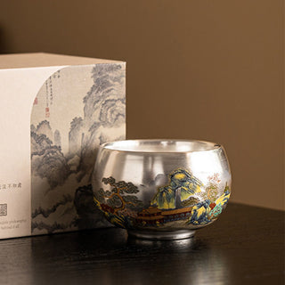 Buddha Gift Fish Lotus Seaweed Valley Mountains Pine Tree Dragon Teacup Kung Fu Tea Cup With Gift Box
