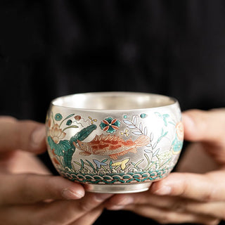 Buddha Gift Fish Lotus Seaweed Valley Mountains Pine Tree Dragon Teacup Kung Fu Tea Cup With Gift Box