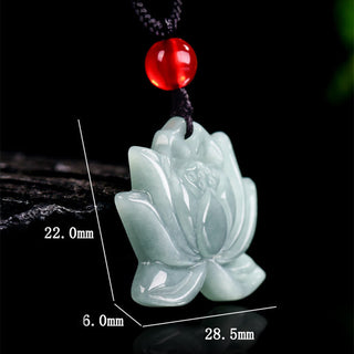 Buddha Gift Lotus Flower Pattern Carved Jade Prosperity Necklace Pendant
