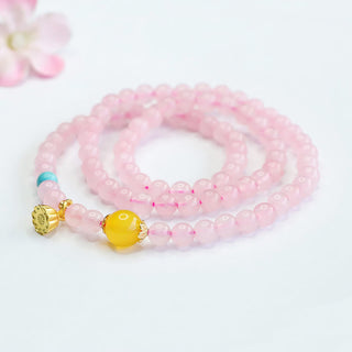 Buddha Gift Pink Crystal Multi-Circle Yellow Chalcedony Lotus Warmth Bracelet