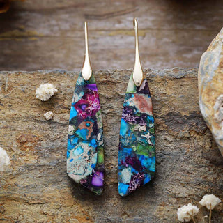 Buddha Gift Natural Emperor Stone Geometric Crystal Anti-Stress Earrings