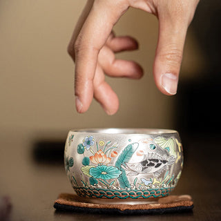 Buddha Gift Fish Lotus Seaweed Valley Mountains Pine Tree Dragon Teacup Kung Fu Tea Cup With Gift Box