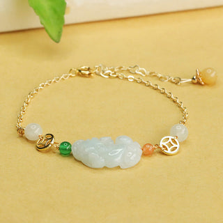 Buddha Gift Natural Jade PiXiu Carved Copper Coin Luck Chain Bracelet