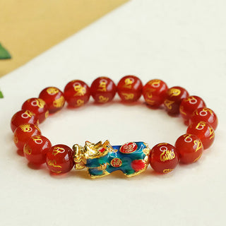 Buddha Gift Red Agate Color Change PiXiu Om Mani Padme Hum Calm Bracelet
