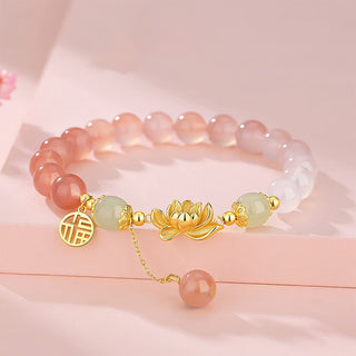 Buddha Gift 925 Sterling Silver Natural Gradient Agate Hetian Jade Lotus Fu Character Enlightenment Bracelet