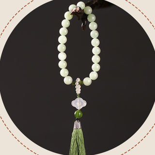 Buddha Gift Green Jade Beads Pearl Prosperity Tassels Wrist Mala