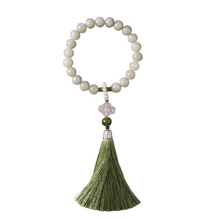 Buddha Gift Green Jade Beads Pearl Prosperity Tassels Wrist Mala