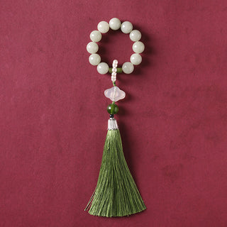Buddha Gift Green Jade Beads Pearl Prosperity Tassels Wrist Mala