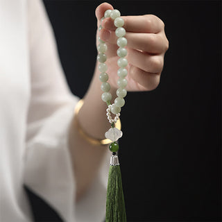 Buddha Gift Green Jade Beads Pearl Prosperity Tassels Wrist Mala
