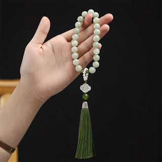 Buddha Gift Green Jade Beads Pearl Prosperity Tassels Wrist Mala