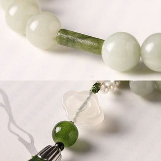 Buddha Gift Green Jade Beads Pearl Prosperity Tassels Wrist Mala