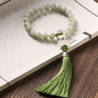 Buddha Gift Green Jade Beads Pearl Prosperity Tassels Wrist Mala