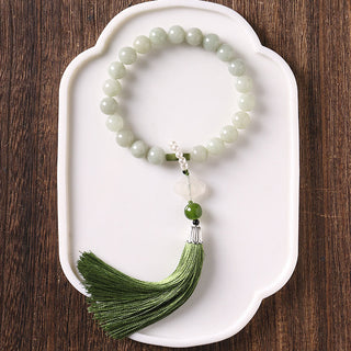 Buddha Gift Green Jade Beads Pearl Prosperity Tassels Wrist Mala